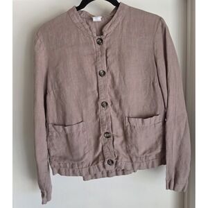 Sigrid Olsen Short Linen Jacket Women M Mauve Solid Mao Collar Breathable